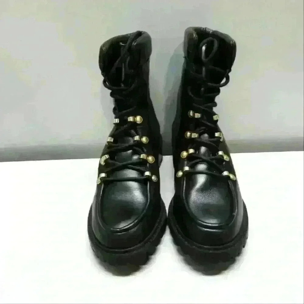 Schutz Women's US 6.5 B Jayne Soft Lightweight Leather Combat Boots Black